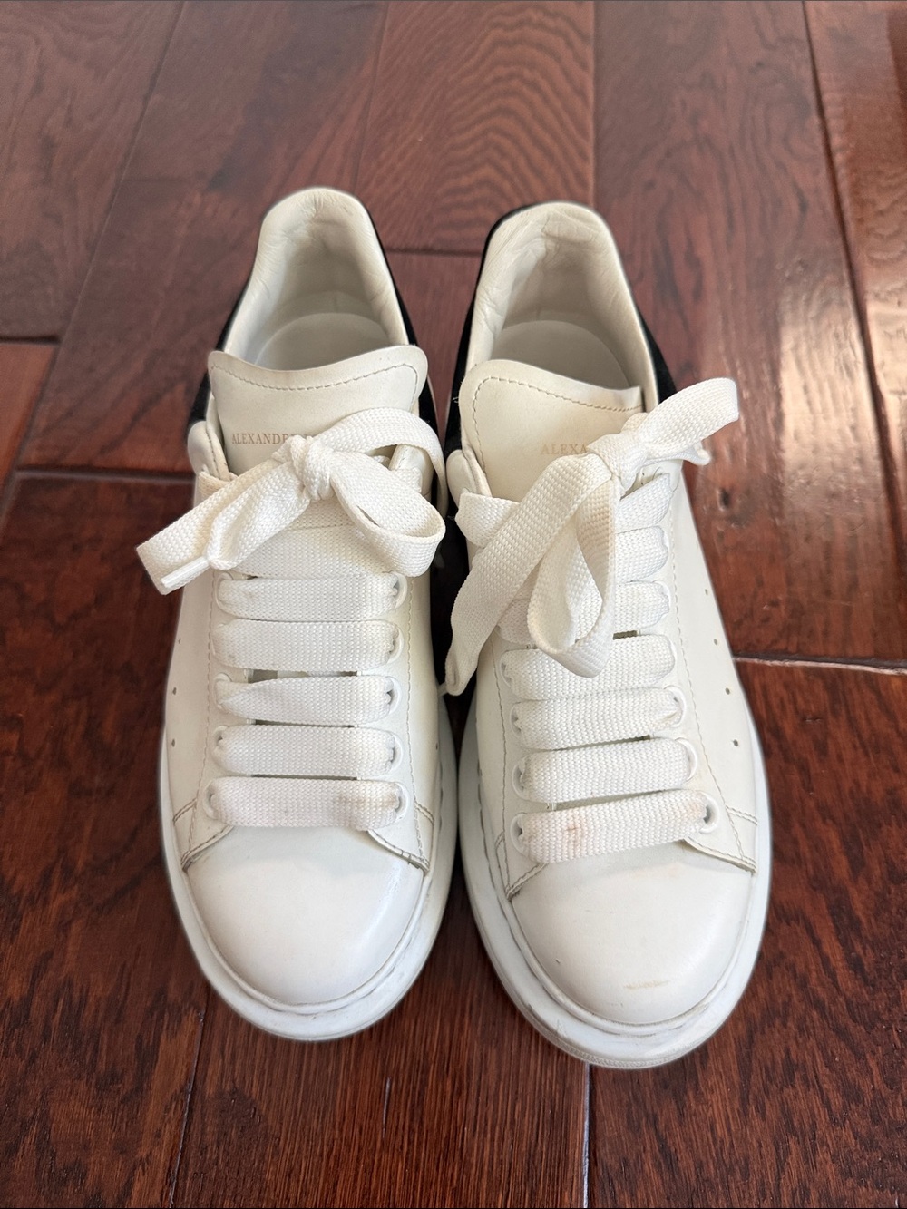 Alexander McQueen White Leather Sneakers with Black Heel Tab